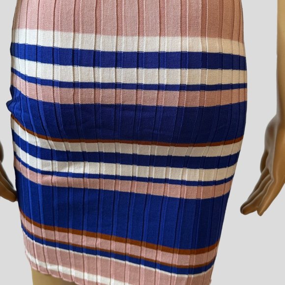 Women Ribbed Woven Bodycon Dress Small S Blue Pink White Stretch Wide Stripes - Picture 10 of 16